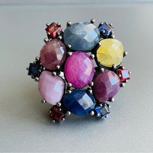 Carol Brodie Multi Color Sapphire Gemstones Confetti Sterling Silver Ring